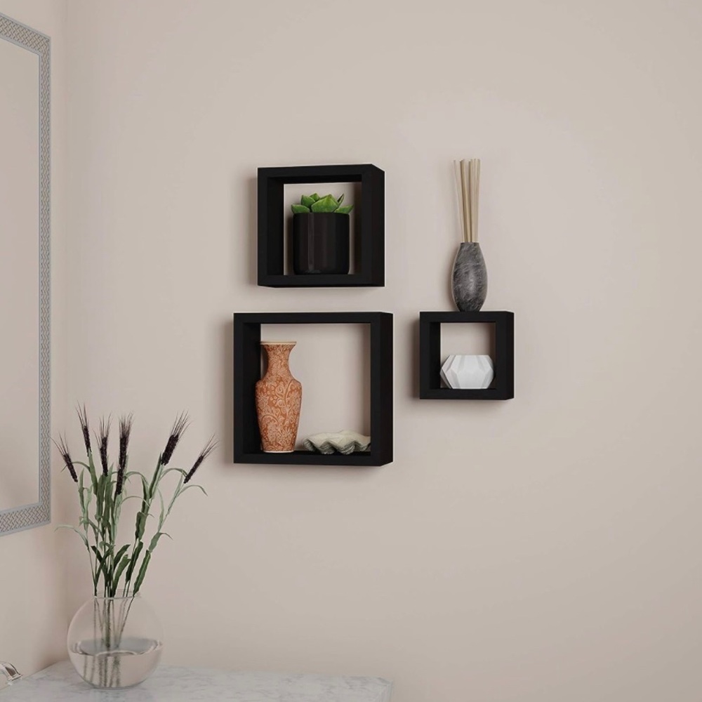 Lavish Home Black Floating Shelves-Cube Wall Shelf Set
